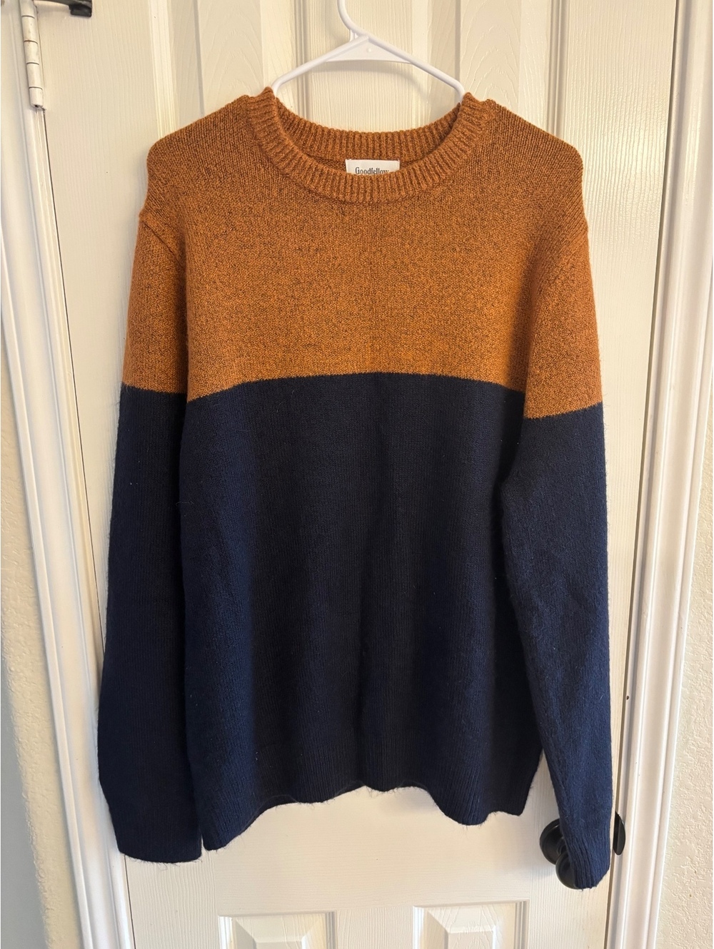 Goodfellow & Co Men’s Large Colorblock Crewneck Knit Sweater Brown Blue